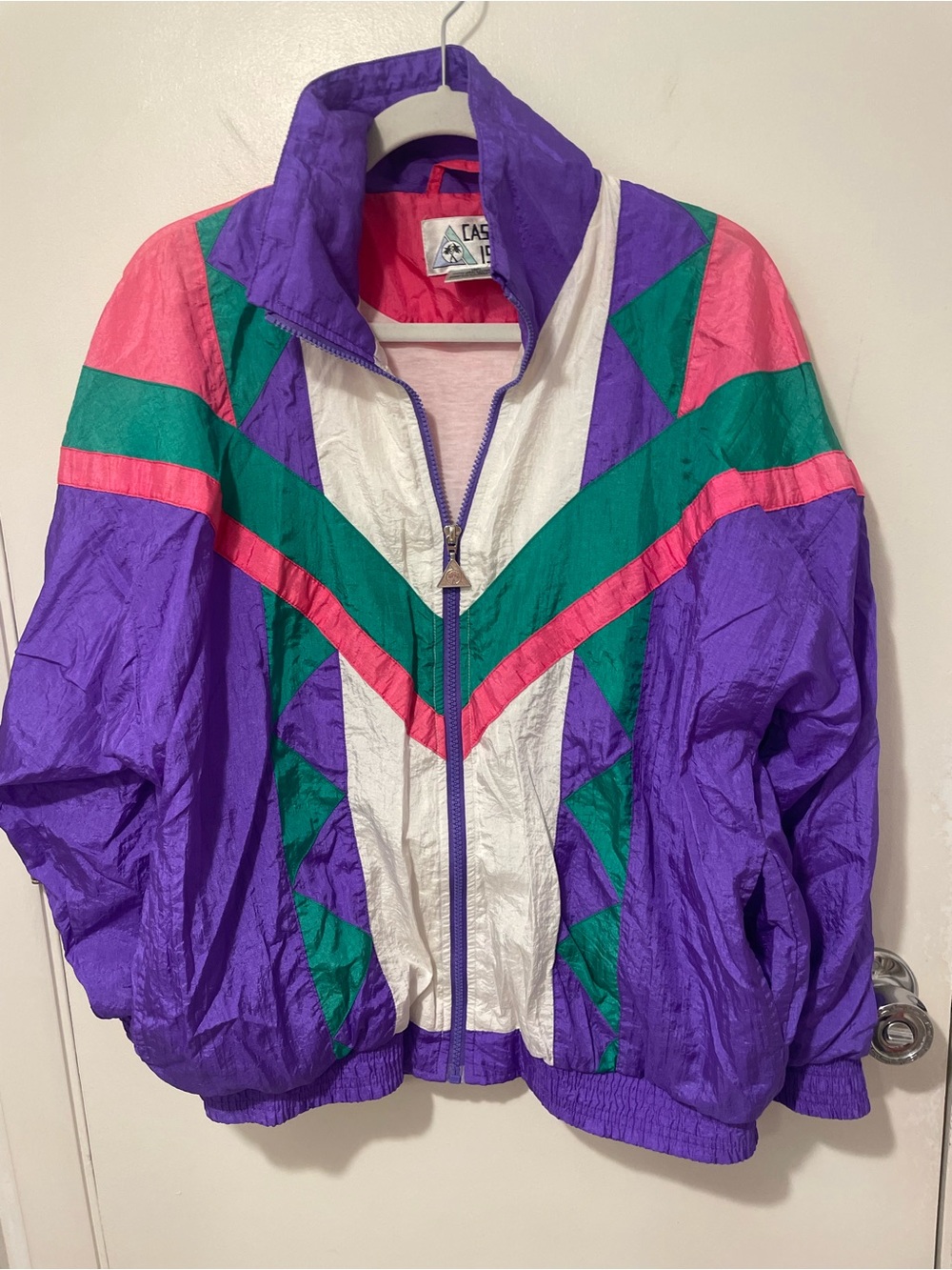 Vintage casual Isle Colorblock Windbreaker Jacket Purple/Green/White/Pink 80s M